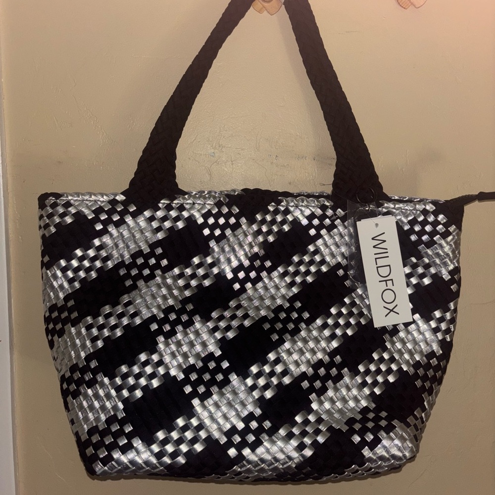 Wildfox Black and Silver Tote Bag with Structured Design